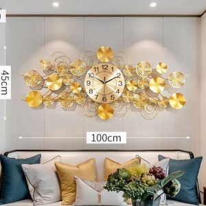 Đồng Hồ Treo Tường Lá Sen Vàng - Trang trí phòng khách, nhà ở (sản phẩm mô phỏng)