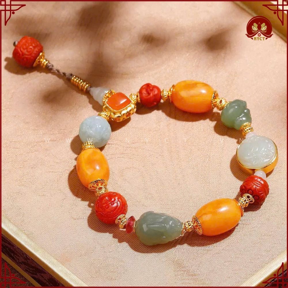 Vòng tay sáp ong Hetian ngọc bích Pixiu - Trang Sức Nữ Lễ Hội - Ảnh 4