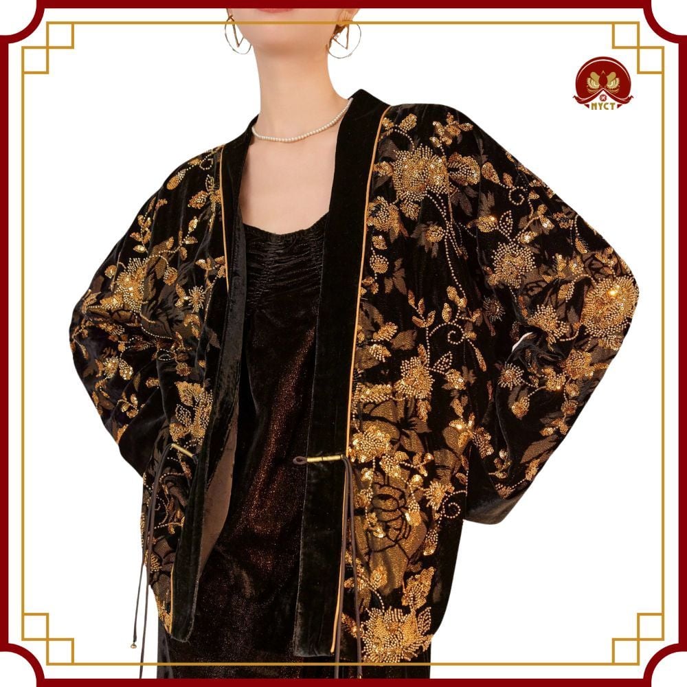 BST Áo Khoác Nhung và Quần Suông Hoa Văn Thanh Lịch - BST Nữ Lễ Hội - Ảnh 3
